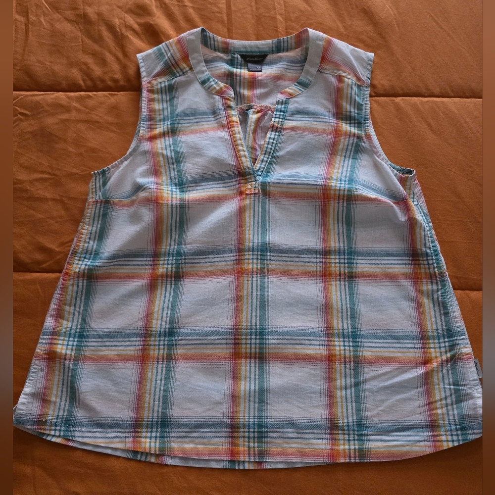 Eddie Bauer Summer Plaid Sleeveless Top